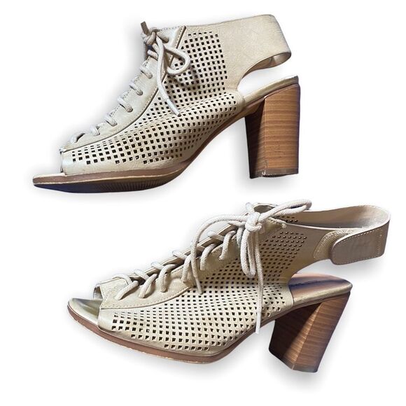 CALL It Spring Lace Open Toe High Heel Tan Sandals - Picture 1 of 13